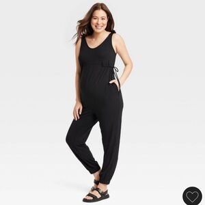 Ingrid & Isabel Black Sleeveless Maternity Jumpsuit with Drawstring Waist